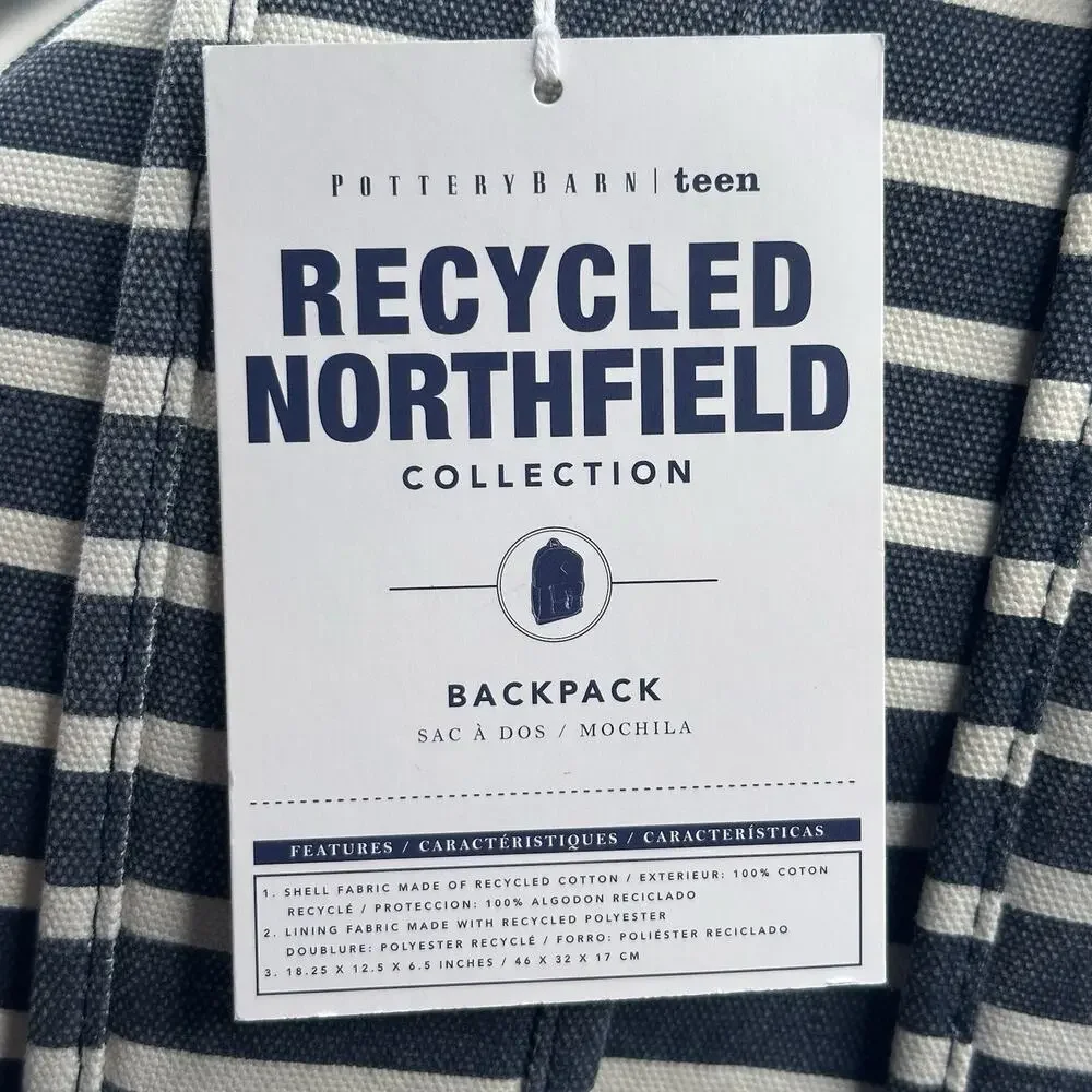Pottery Barn Teen Recycled Northfield Backpack Navy Striped 18x13x6.7 New $90